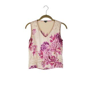 Ann Taylor Cabbage Rose Silk Top Sleeveless V-Neck Blush Pink Purple Size XSP